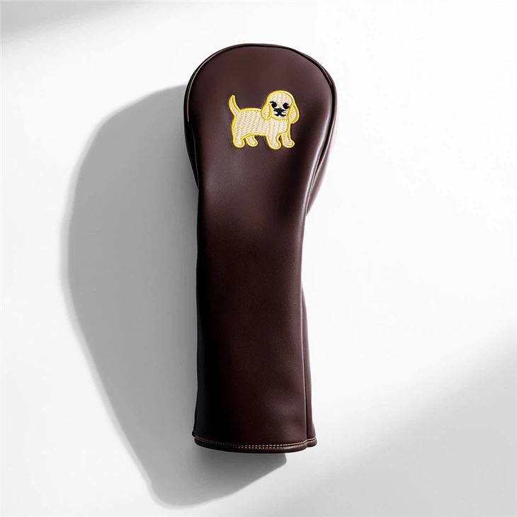 Drop Shipping Dog Embroidery Printed PU Faux Leather Golf Club Headcover Driver Cover