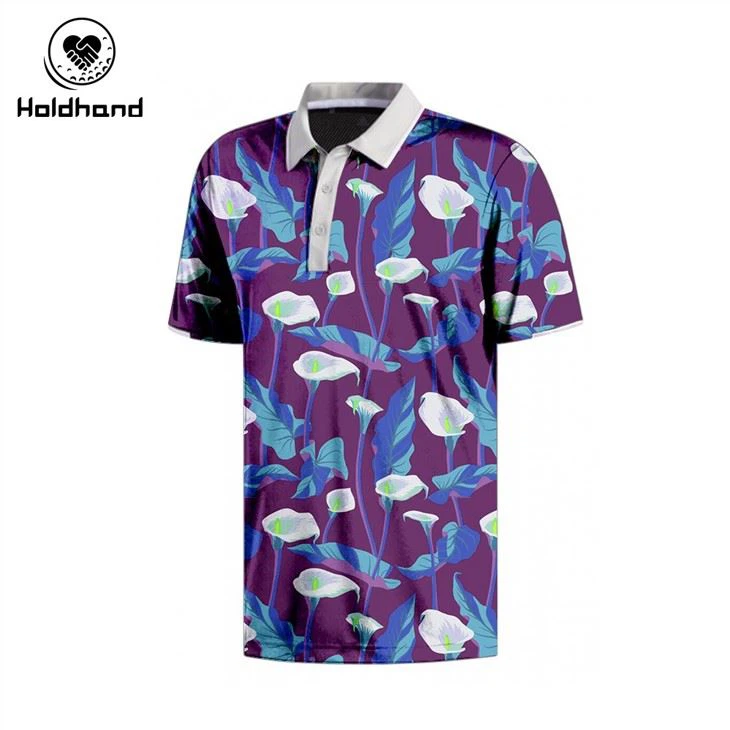 Covered With Gray Patterned Petals Men's Printed Golf Polo High Performance