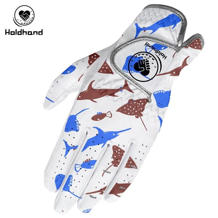 Fish Printing Wholesaler Ladies & Mans Golf Gloves Custom Color PU Synthetic Leather