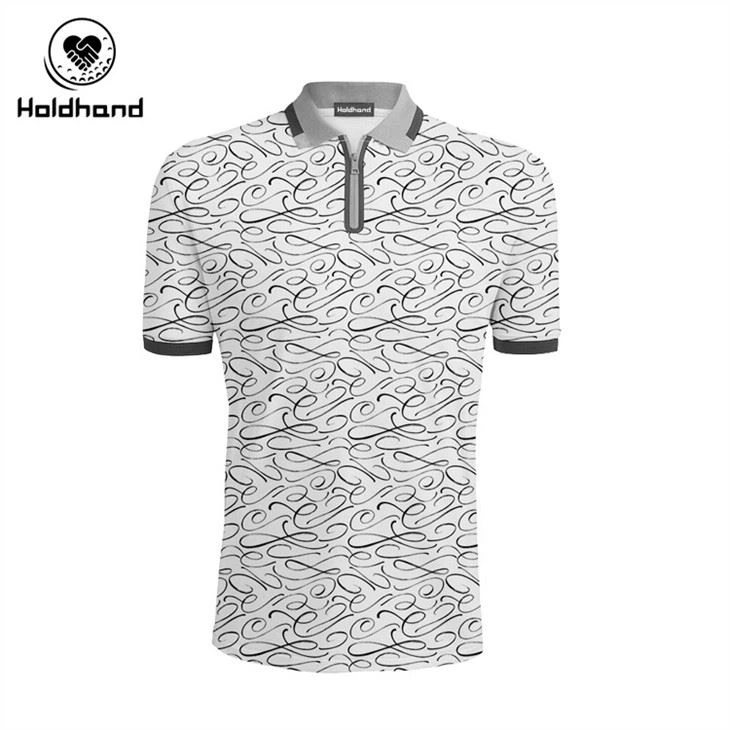 Custom Golf Polo T Shirt HIGH QUALITY FOR MEN Digital Full Printing Black White Geometry Style